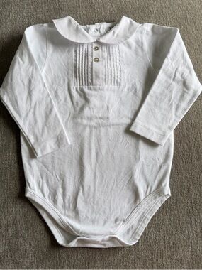 Pepa London White Long-Sleeve Baby One-Piece with Peter Pan Collar